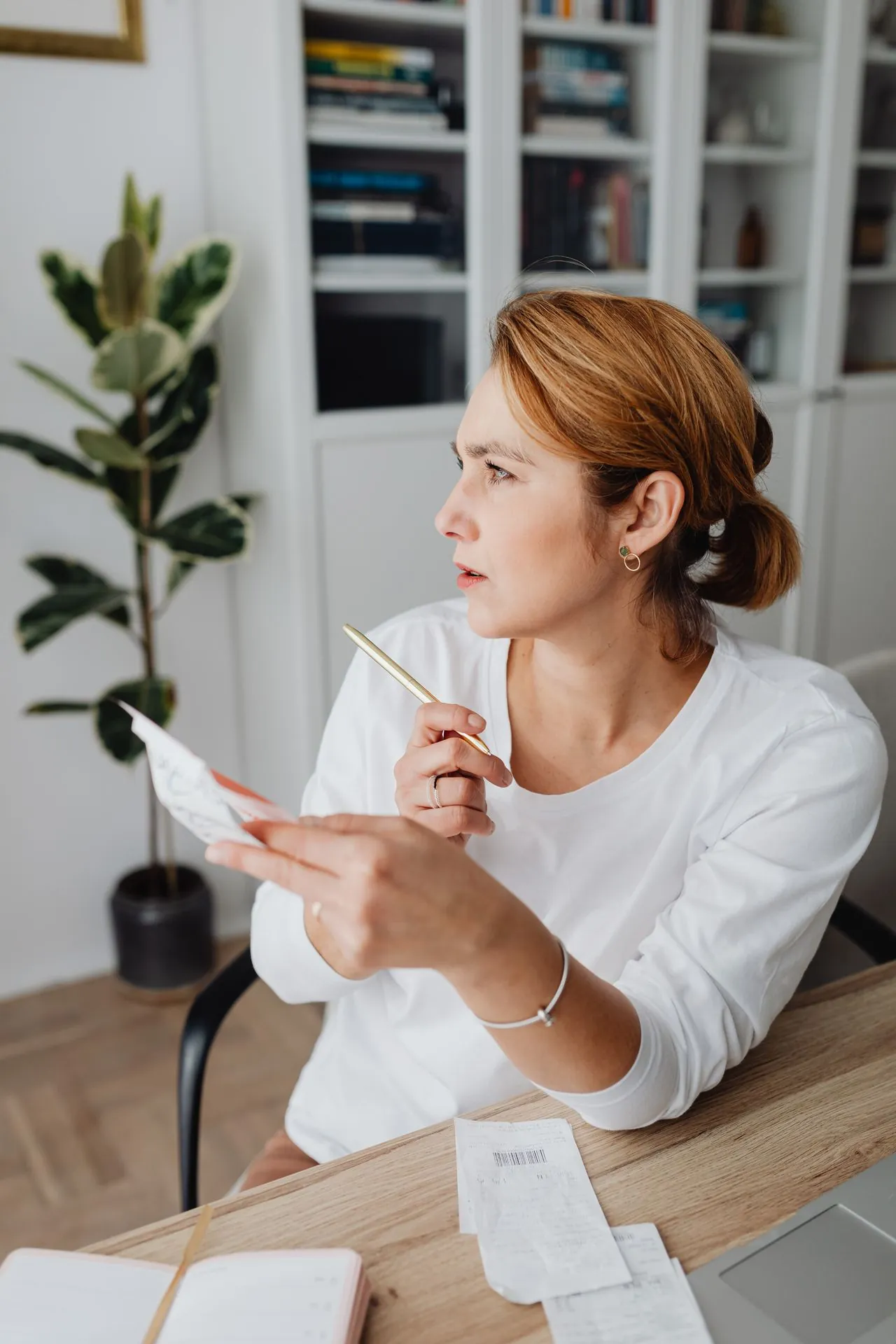 A woman reviewing her finances
